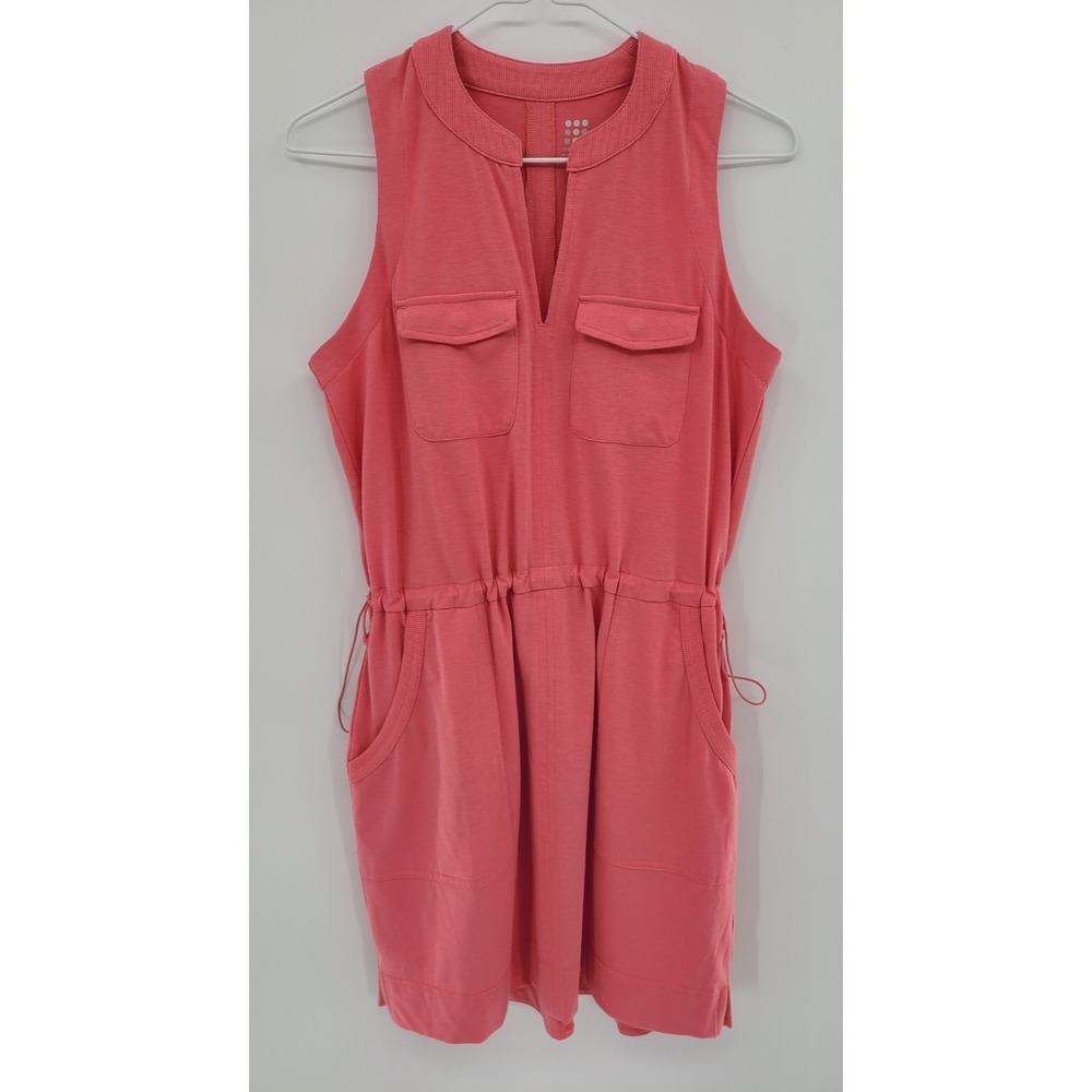 Title Nine Drawstring Mini Womens Tank Dress Small Pockets Sleeveless Coral